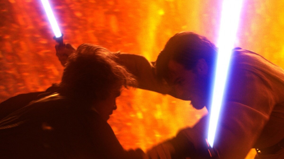 Anakin Skywalker e Obi-Wan Kenobi duellano su Mustafar