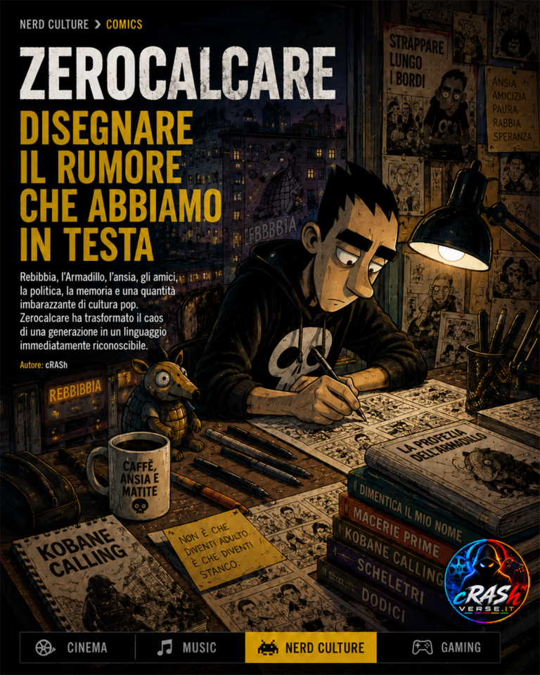 Zerocalcare disegna al tavolo a Rebibbia, copertina dell’articolo CrashVerse