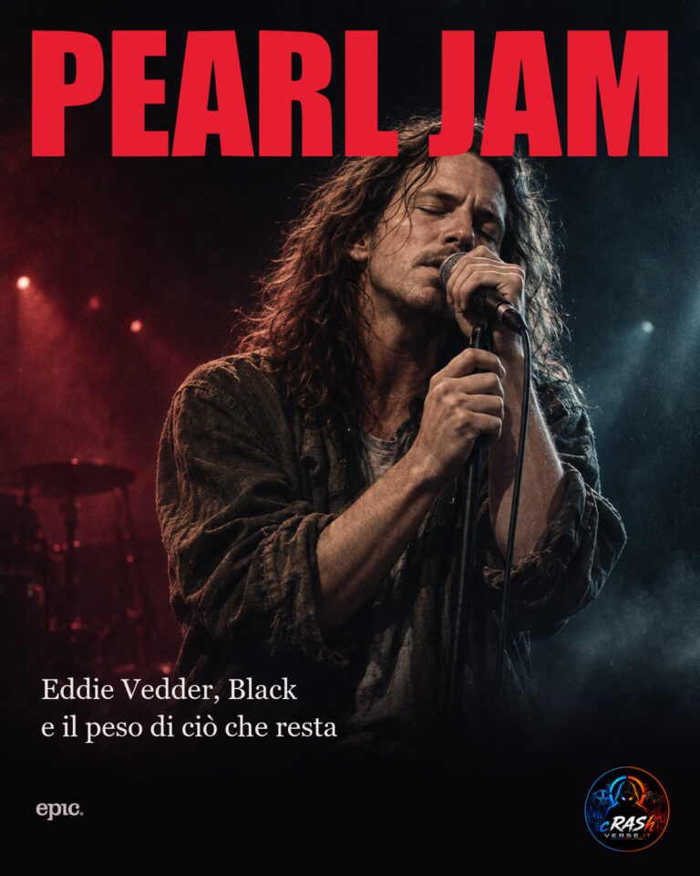 Pearl Jam: ritratto editoriale illustrato di Eddie Vedder al microfono