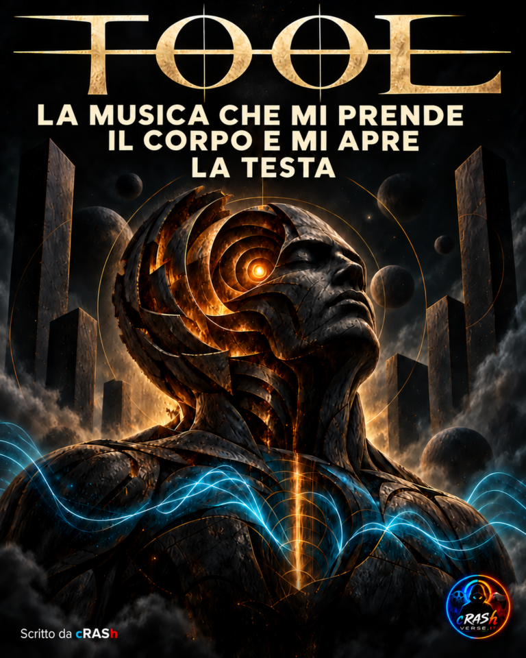 TOOL — figura scura e spirale luminosa, copertina editoriale CrashVerse