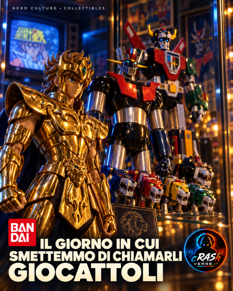 Bandai: Cavalieri dello Zodiaco e robot da collezione, illustrazione editoriale CrashVerse.
