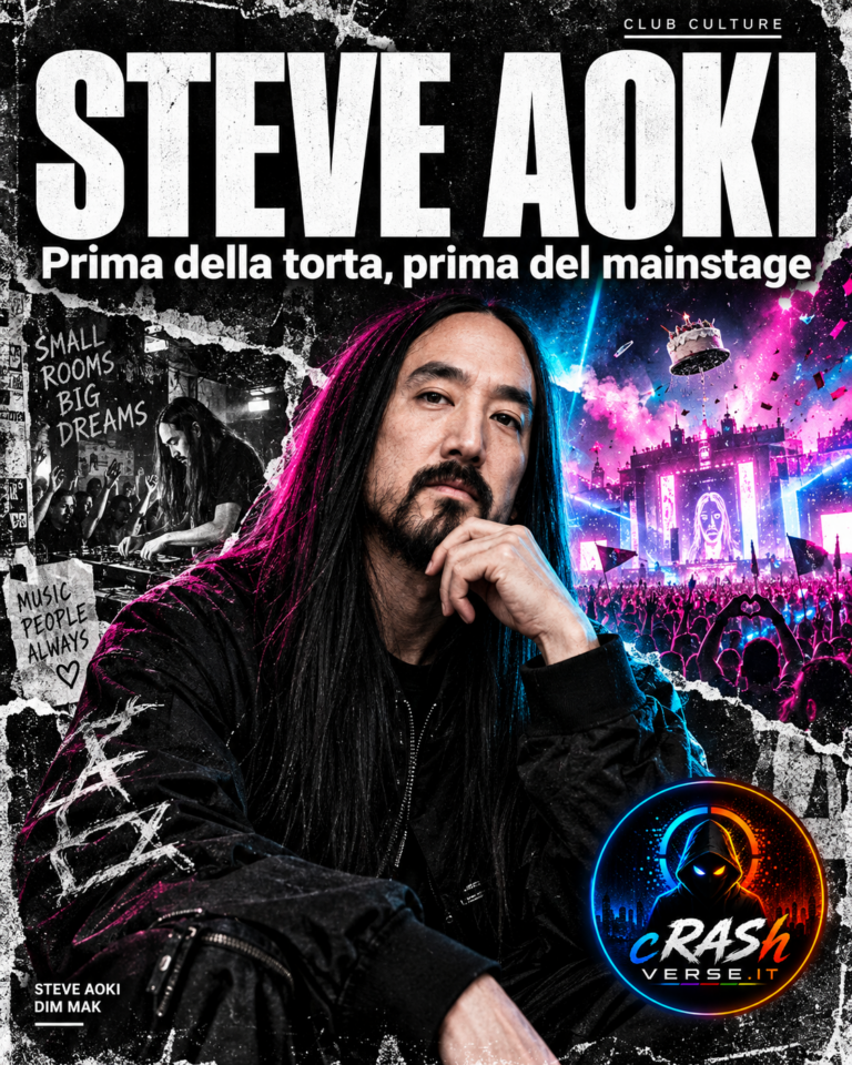 Steve Aoki — Prima della torta, prima del mainstage. Cover editoriale CrashVerse.