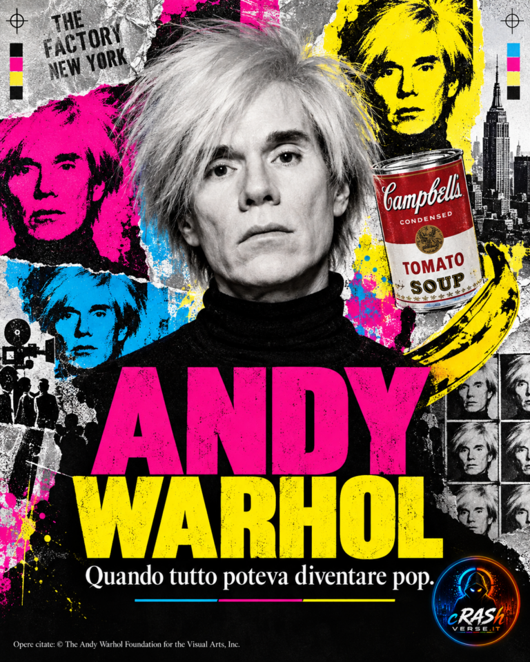 Andy Warhol — Quando tutto poteva diventare pop. Ritratto e collage editoriale CrashVerse