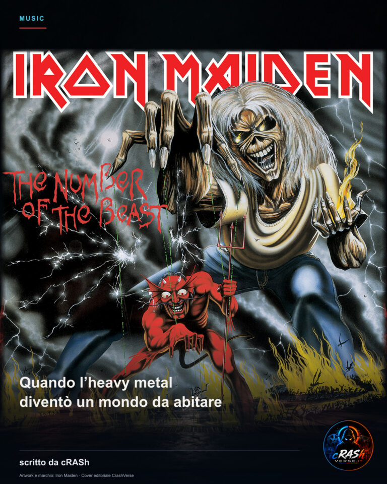 Eddie degli Iron Maiden nella copertina editoriale CrashVerse, con il titolo Quando l’heavy metal diventò un mondo da abitare.