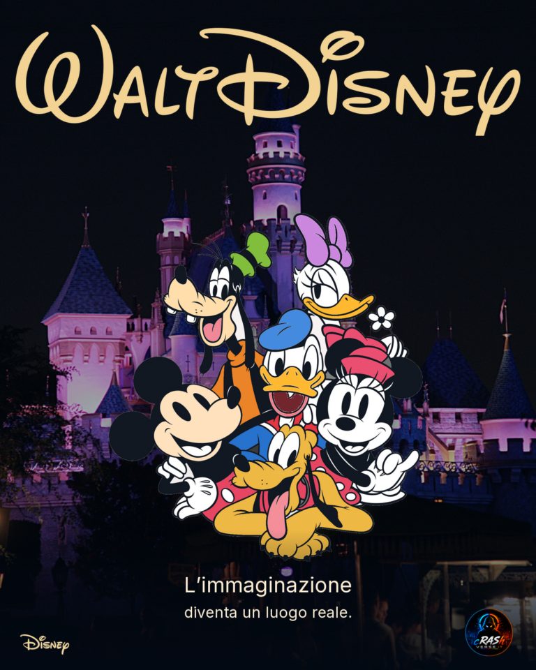 Walt Disney: castello di Disneyland e personaggi Disney, cover editoriale CrashVerse