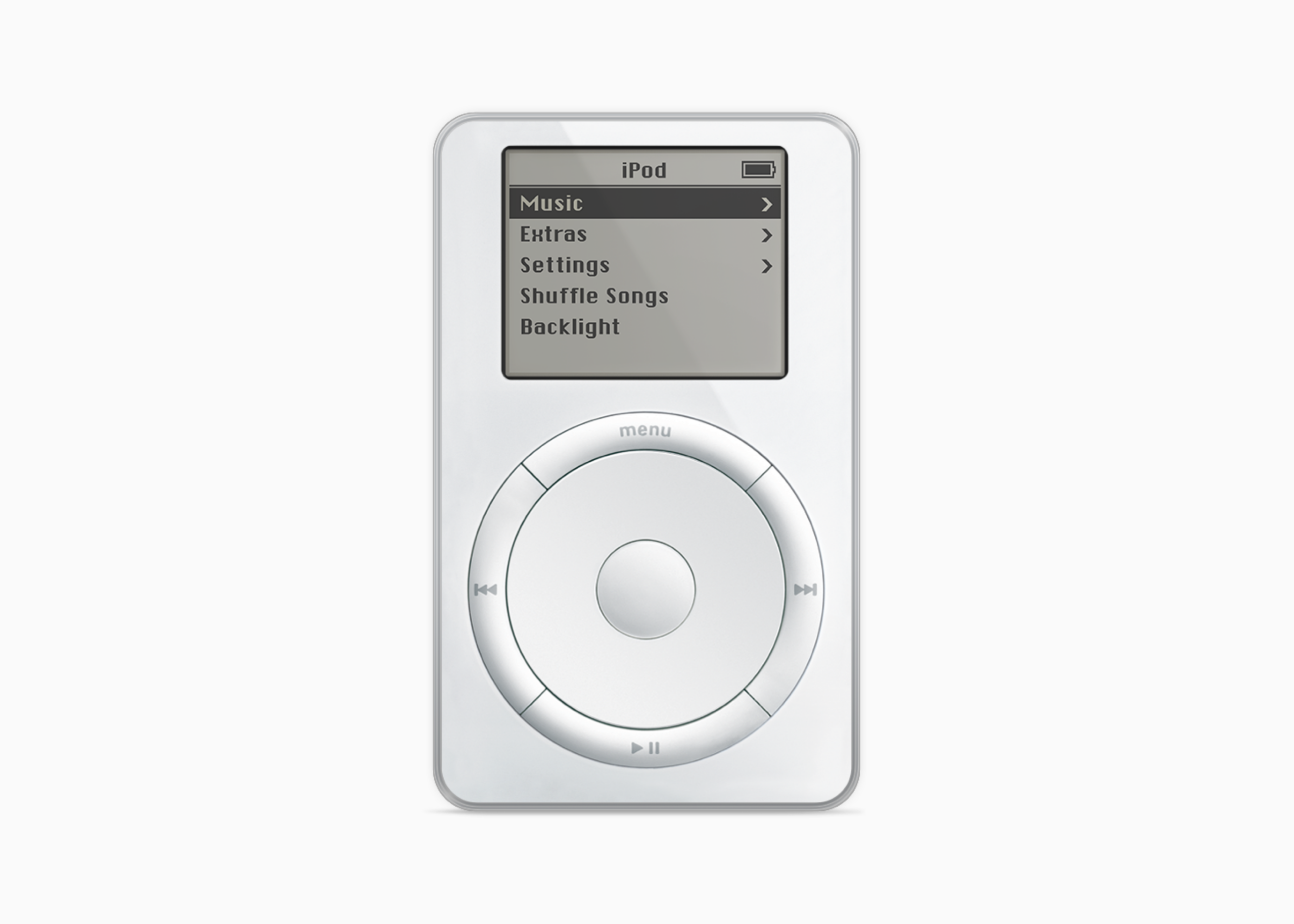 Il primo iPod, presentato nel 2001. Immagine ufficiale Apple.