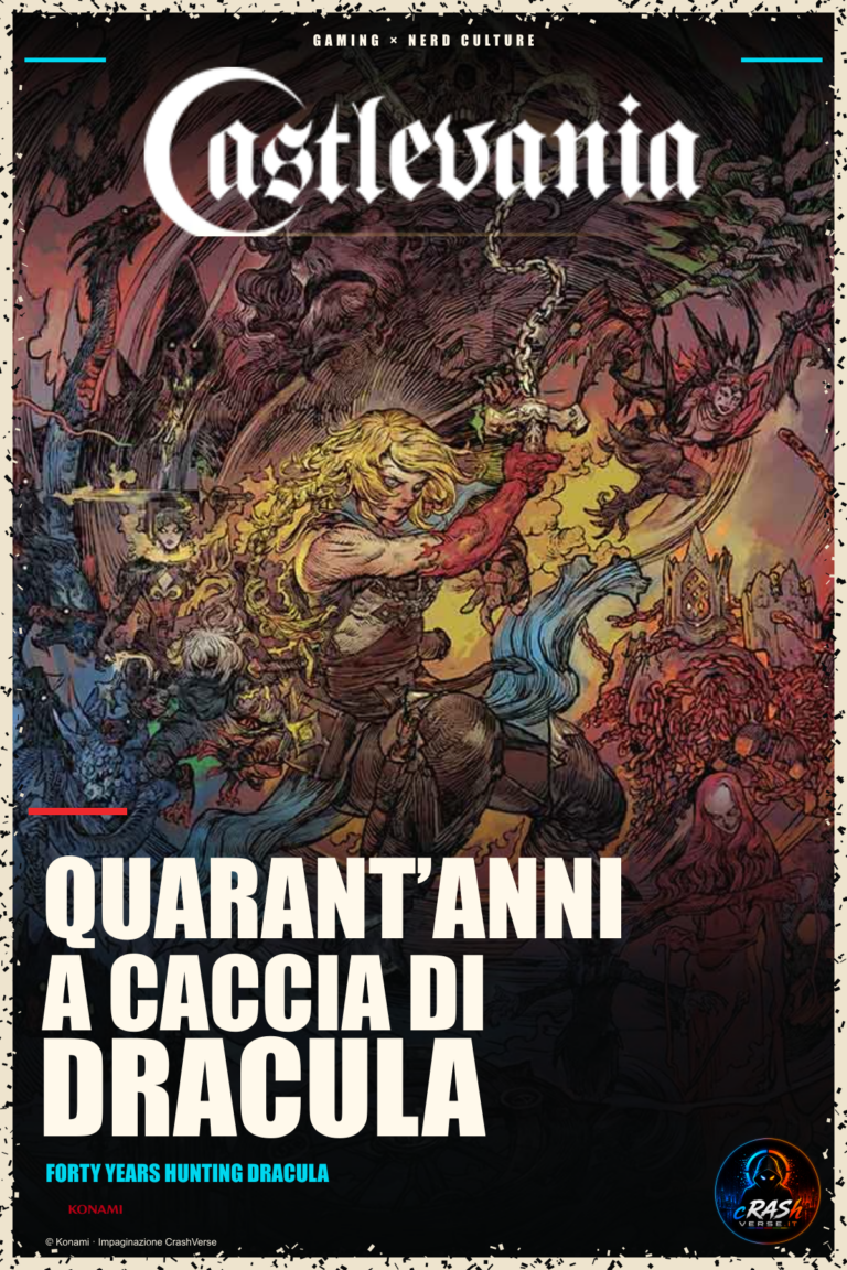Castlevania — Quarant’anni a caccia di Dracula. Cover POP CrashVerse con artwork ufficiale Konami.