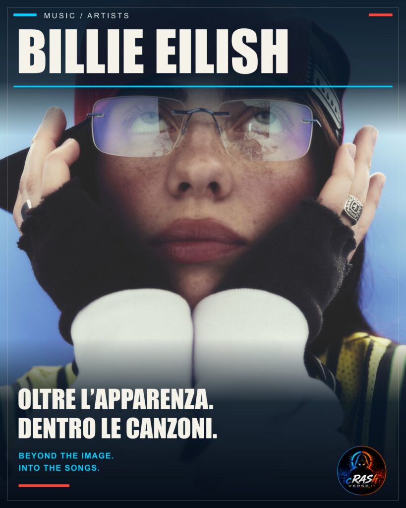Billie Eilish — Oltre l’apparenza, dentro le canzoni. Cover verticale CrashVerse.