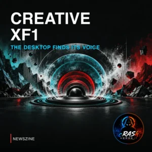 Cover Newszine Creative XF1: onde sonore astratte, illustrazione concettuale non raffigurante il prodotto.