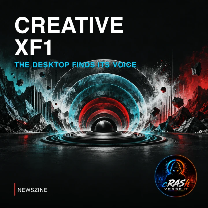 Cover Newszine Creative XF1: onde sonore astratte, illustrazione concettuale non raffigurante il prodotto.