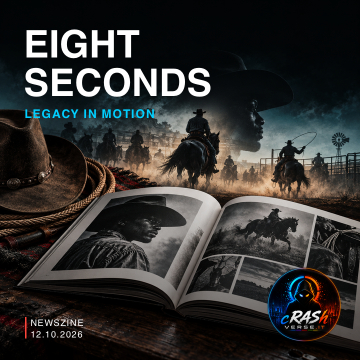Eight Seconds — Legacy in motion. Illustrazione editoriale sui cowboy afroamericani, non fotografia del libro.