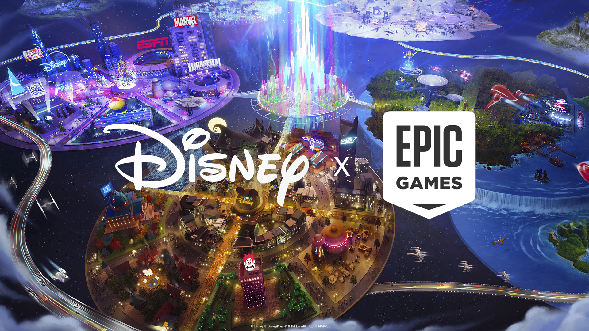Il concept promozionale dell’accordo Disney–Epic del febbraio 2024. È una visione del progetto, non una schermata di un prodotto finito.