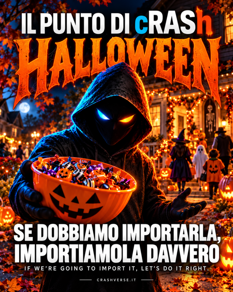 Halloween — Il Punto di cRASh: Crash offre dolci in un quartiere decorato per dolcetto o scherzetto.