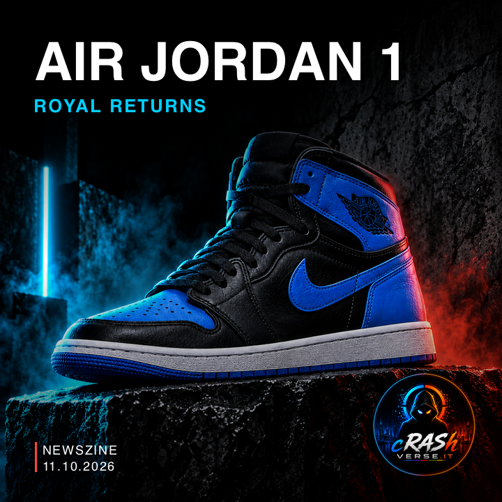Illustrazione editoriale Newszine — Air Jordan 1 Royal: il ritorno del nero e blu