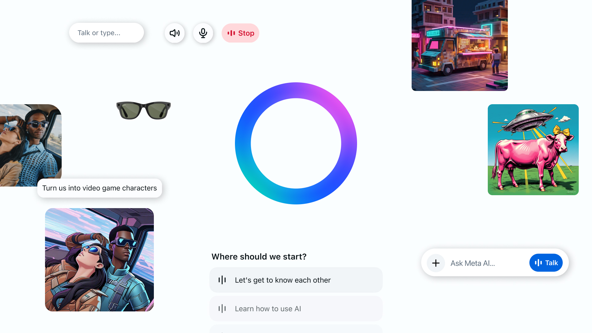 Grafica ufficiale di presentazione dell’app Meta AI con schermate del servizio.