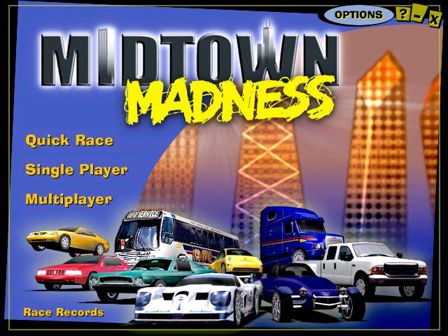Il menu originale di Midtown Madness: una piccola macchina del tempo del PC gaming.