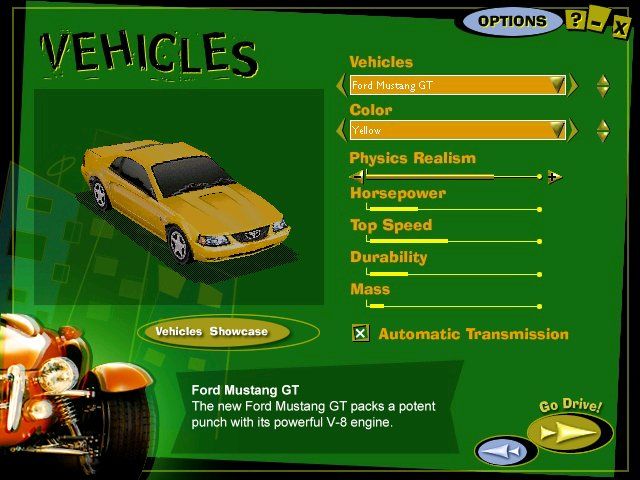 Il menu dei veicoli del primo gioco: la Ford Mustang GT.