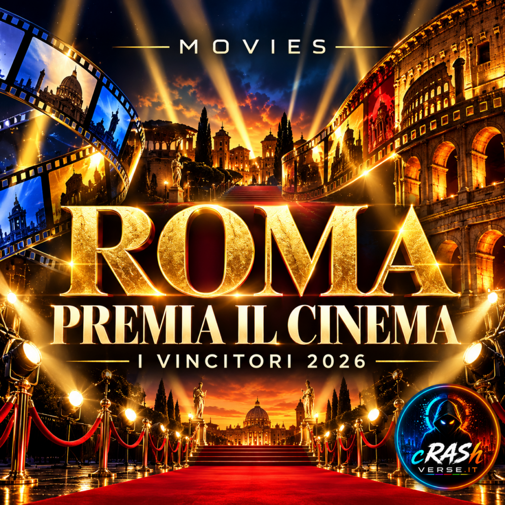 Roma premia il cinema — illustrazione editoriale CrashVerse dei vincitori 2026