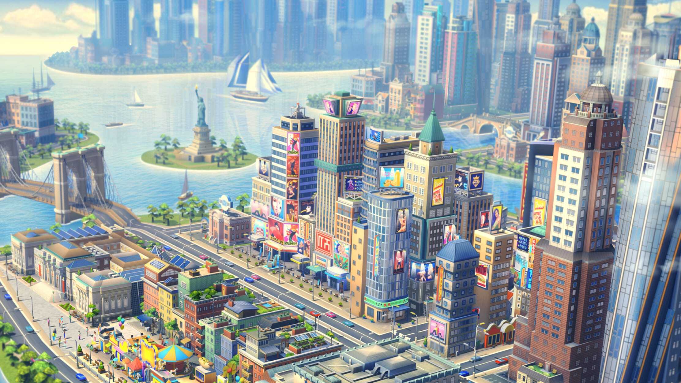 SimCity BuildIt: lo skyline e le infrastrutture nella versione mobile. © Electronic Arts.