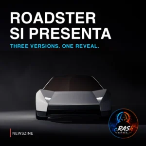 Tesla Roadster — immagine ufficiale della vettura, cover editoriale CrashVerse