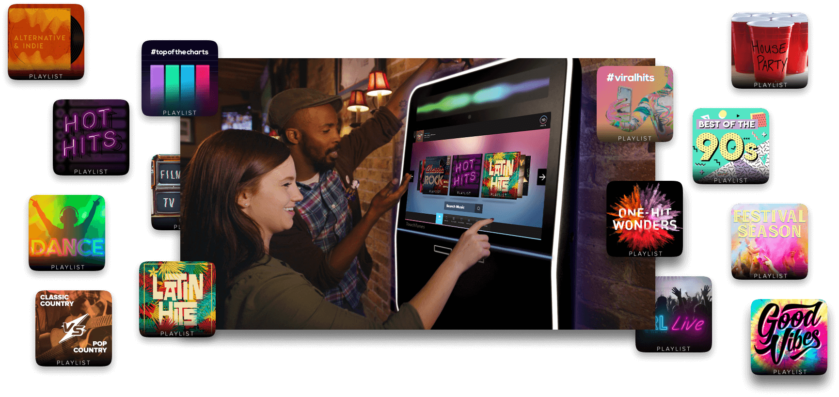 La scelta musicale condivisa continua sui jukebox digitali TouchTunes. Immagine promozionale ufficiale TouchTunes.