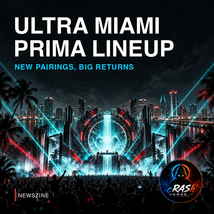 Illustrazione editoriale concettuale: Ultra Miami 2027, la prima lineup punta anche sugli incontri in console